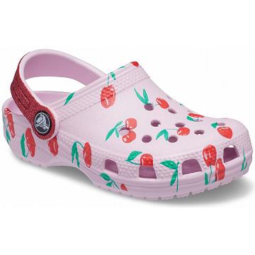 Crocs Classic Food Print Boys' Clogs Pink | Australia 1367GSOL